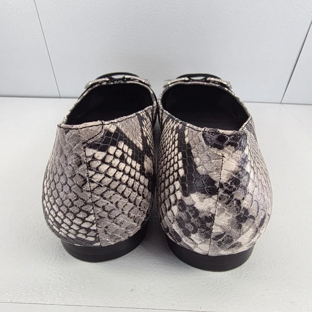 Paige Womens Snakeskin Pointed‎ Toe Alisa Flats Silver Western Buckle Grey Black